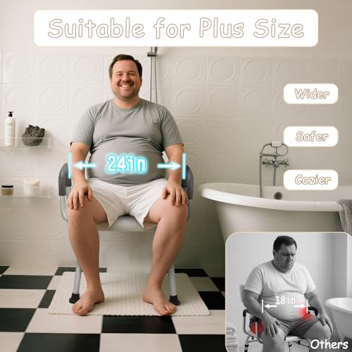 Urby Plus Size 24in Extra Wide Shower Seats for Adults with Arms & Back, Semi Pre-Assembled Bath Chairs for Seniors, or Big & Tall Person. 150kg Weight Capacity. Square - Image 2