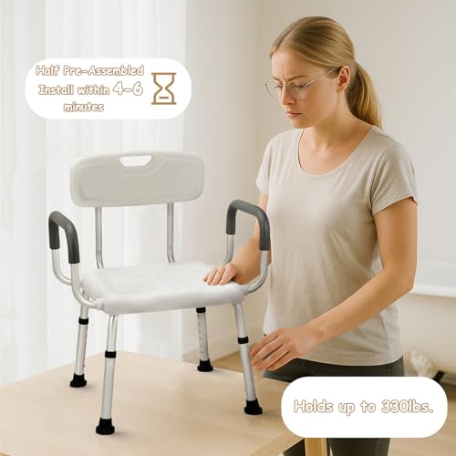 Urby Plus Size 24in Extra Wide Shower Seats for Adults with Arms & Back, Semi Pre-Assembled Bath Chairs for Seniors, or Big & Tall Person. 150kg Weight Capacity. Square - Image 4