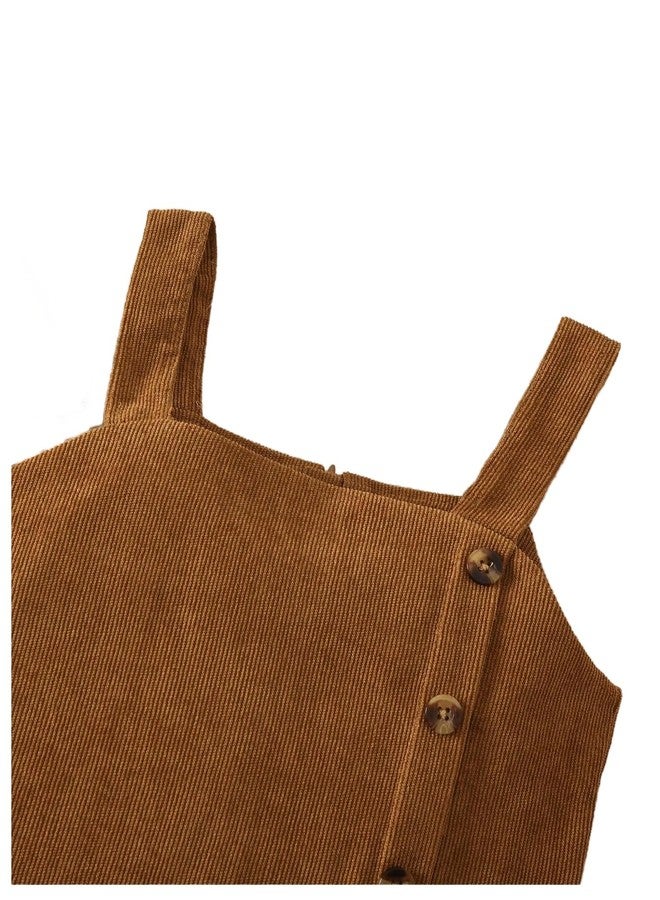 MakeMeChic Toddler Baby Girl Fall Outfits Mock Neck Long Sleeve Top and Corduroy Button Overall Dress Sets Beige and Brown 4Y - Image 4