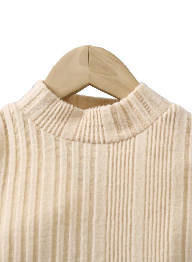 MakeMeChic Toddler Baby Girl Fall Outfits Mock Neck Long Sleeve Top and Corduroy Button Overall Dress Sets Beige and Brown 4Y - Image 5