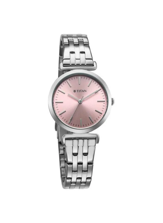 TITAN Workmode Quartz Analog Pink Dial Silver Stainless Steel Strap Watch for Women - 95321SM01