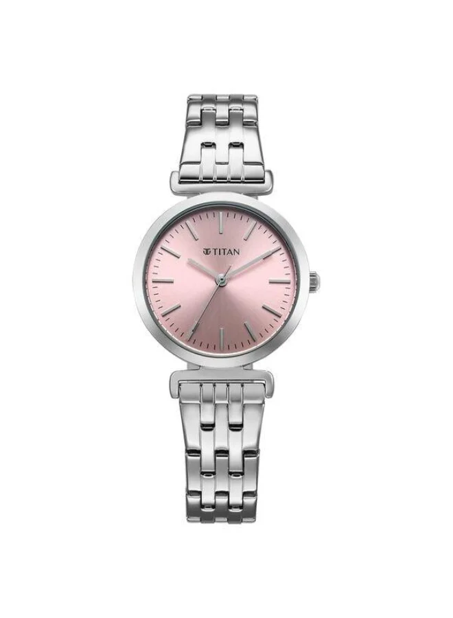 TITAN Workmode Quartz Analog Pink Dial Silver Stainless Steel Strap Watch for Women - 95321SM01