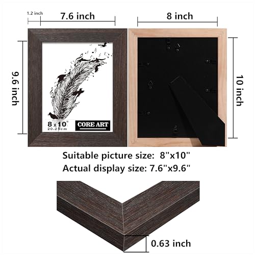 CORE ART 8x10 Picture Frame, Handmade Wood Rustic Brown Photo Frame Set of 2, High Definition Semi-tempered Glass Wall or Tabletop Display - Image 2