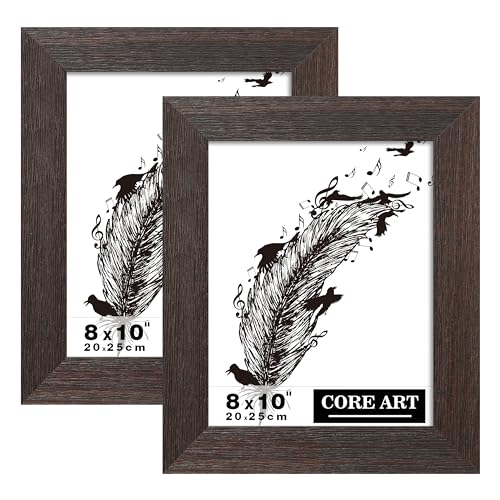 CORE ART 8x10 Picture Frame, Handmade Wood Rustic Brown Photo Frame Set of 2, High Definition Semi-tempered Glass Wall or Tabletop Display - Image 1