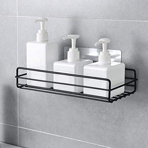 ZURATO Punch-Free Multipurpose Kitchen Bathroom Metal Storage Shelf Wall Holder Rack Organizer with Strong Magic Sticker Shower Caddies (Black) - Image 2