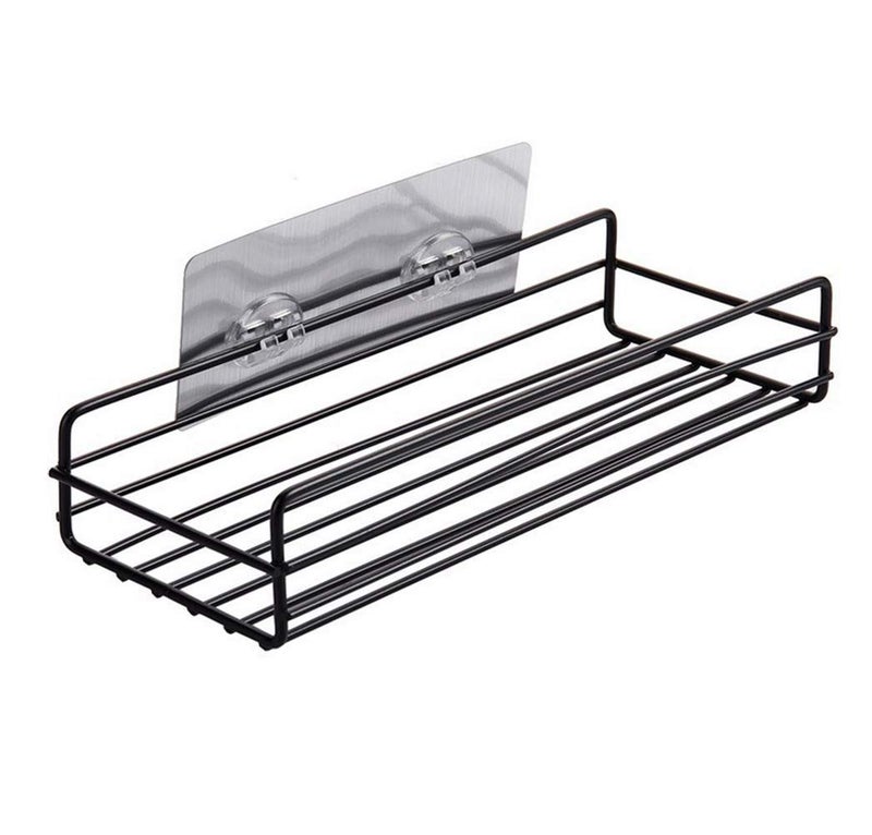 ZURATO Punch-Free Multipurpose Kitchen Bathroom Metal Storage Shelf Wall Holder Rack Organizer with Strong Magic Sticker Shower Caddies (Black) - Image 1