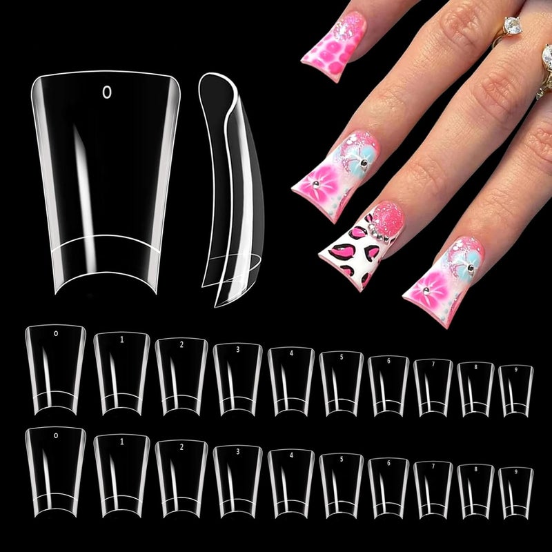 Dudjndjd Short Duck Nail Tips, 500PCS Half Cover Duck Acrylic Nails, Clear Duck Feet Flare Nail Tips for Acrylic Nails, Extra Short Fan Wide French False Nail Extension for Nail Salon 10 Sizes