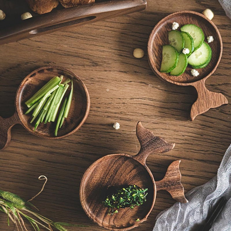 Acacia Wood Fish Shaped Sauce Dish Japanese Style Dipping Plate for Kimchi Snacks - Image 5