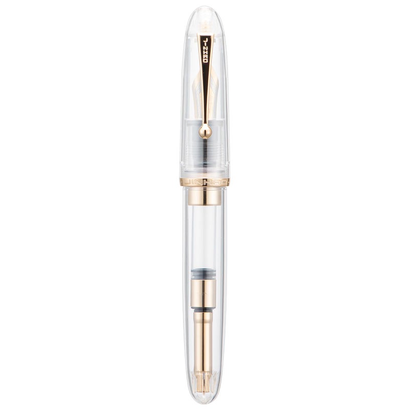 Wikult Jinhao 9019 DaDao Series Fountain Pen, Size 8 Medium Nib with Refillable Large Ink Converter, Transparent Clear Design Smooth Writing Pen (Gold Trim) - Image 3