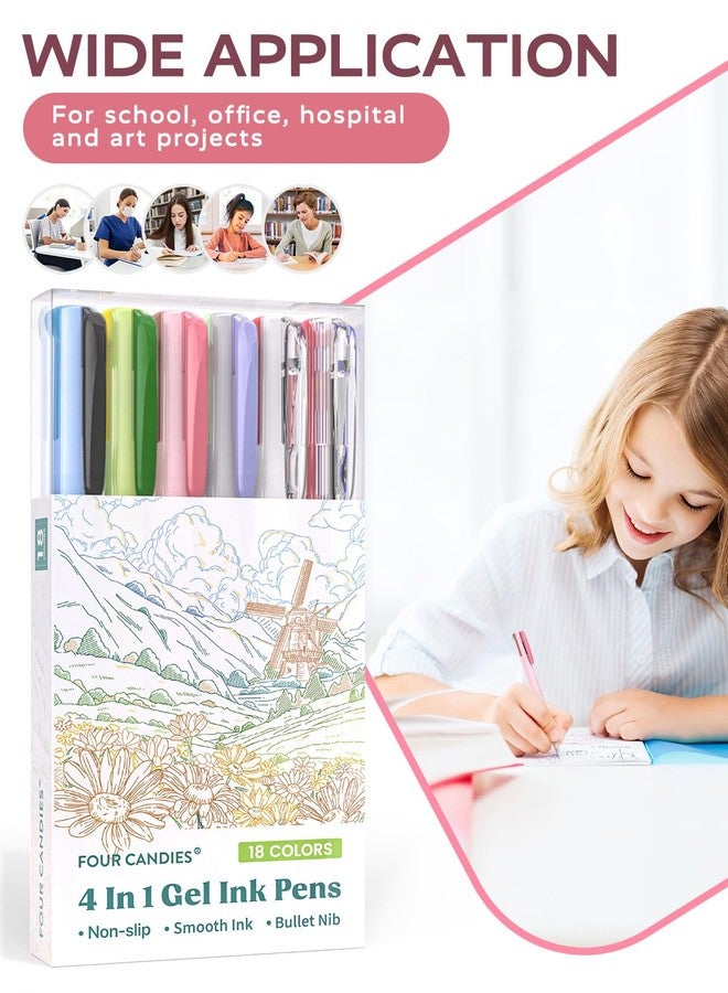 Four Candies 6 PCS Multicolor Pen, 0.5mm Colored Gel Pens, 4-in-1 Multicolor Gel Ink Pens, 18 Colors Retractable Ink for Office, School & Back to School Supplies & Nurse Accessories for Work - Image 5