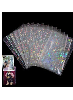 SYOSI 200 Pcs Kpop Photocard Sleeves, Little Star Laser Flashing Card Sleeves, Star Glass Gemstone Rainbow Holographic Card Sleeves Trading Card Protector for Photocard Kpop Photo Cards, 61 x 88 mm  - Image 1