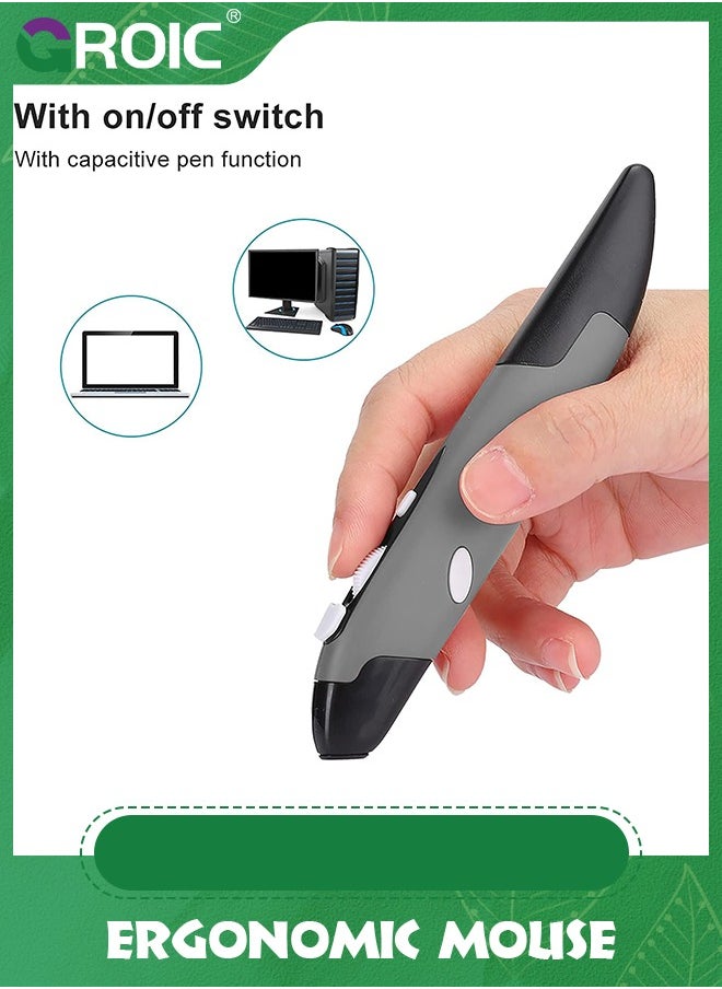 GROIC Grey Rechargeable Pocket Pen Mouse, Left/Right-Handed Wireless Optical Ergonomic Mouse with Stylus Function RGB Backlit Type-C & Micro USB Adapter for PC Laptop Notebook Mac  - Image 3
