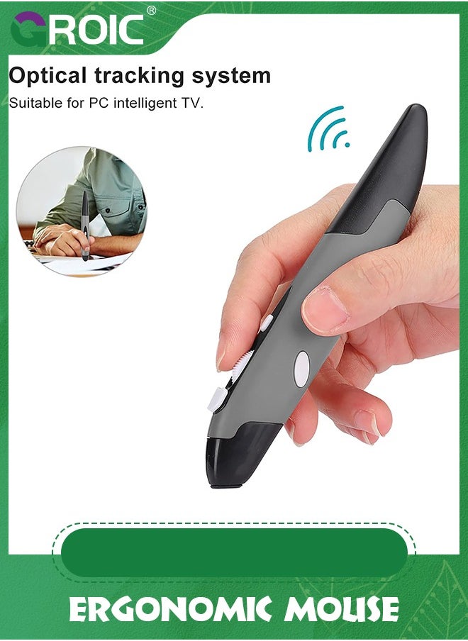 GROIC Grey Rechargeable Pocket Pen Mouse, Left/Right-Handed Wireless Optical Ergonomic Mouse with Stylus Function RGB Backlit Type-C & Micro USB Adapter for PC Laptop Notebook Mac  - Image 2