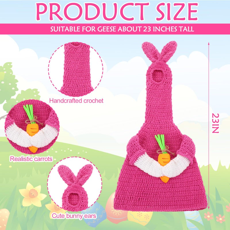 Abbylike 1 Set Easter Bunny Porch Goose Outfit Knitted Rabbit Yard Goose Costume Clothes with Carrot Fits Large 23'' H Cement for Easter Day Outdoor Patio Garden Lawn Pathway Statue Decor - Image 3