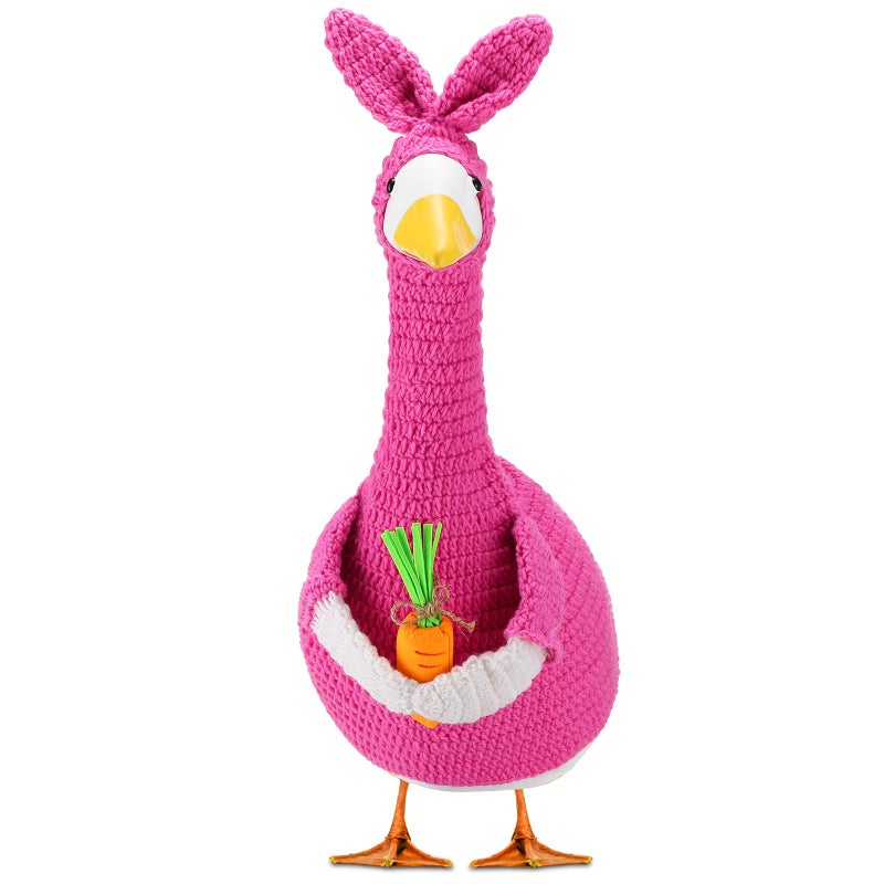 Abbylike 1 Set Easter Bunny Porch Goose Outfit Knitted Rabbit Yard Goose Costume Clothes with Carrot Fits Large 23'' H Cement for Easter Day Outdoor Patio Garden Lawn Pathway Statue Decor - Image 1