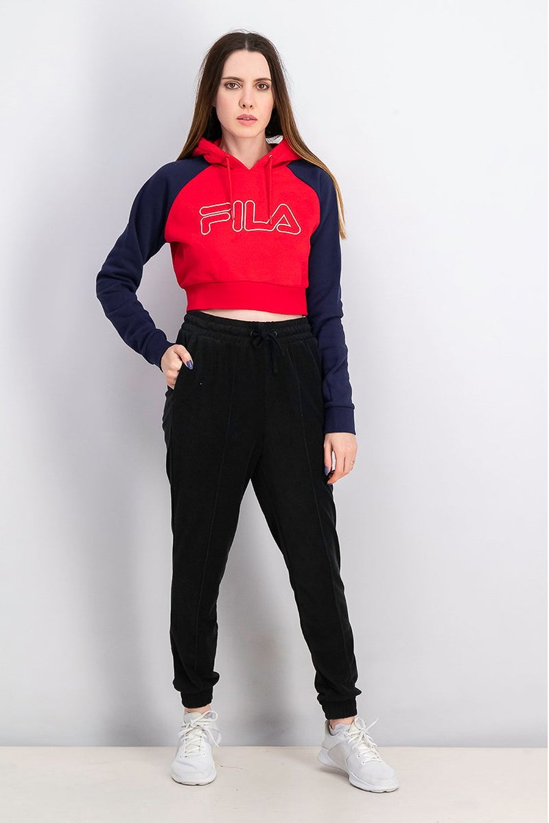 FILA Women Hooded Long Sleeve Cropped Sweatshirt, Red Combo - Image 3