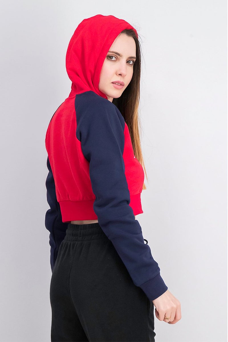 FILA Women Hooded Long Sleeve Cropped Sweatshirt, Red Combo - Image 4