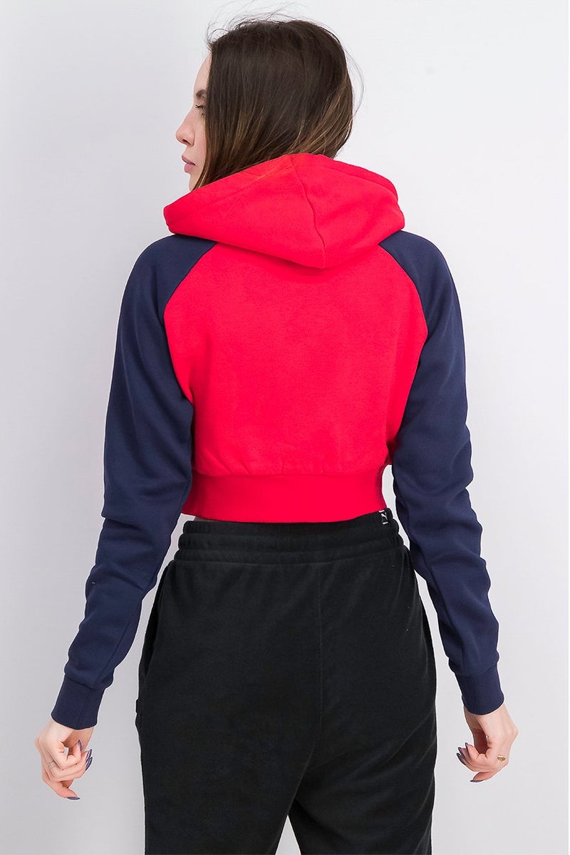 FILA Women Hooded Long Sleeve Cropped Sweatshirt, Red Combo - Image 2