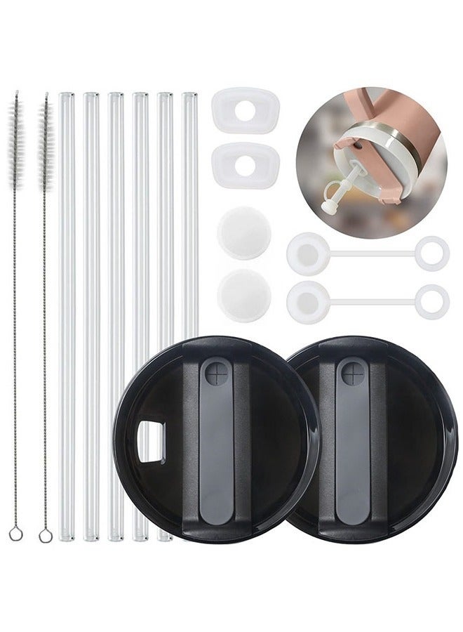 fantasize 2 Pack Lid Replacement 40 oz Tumbler with Handle for Cup 2.0 Version - 6 Pcs Extra Long Reusable Straws and H2.0 Silicone Spill Proof Stopper - Spill Resistant Covers 3 Set  - Image 1