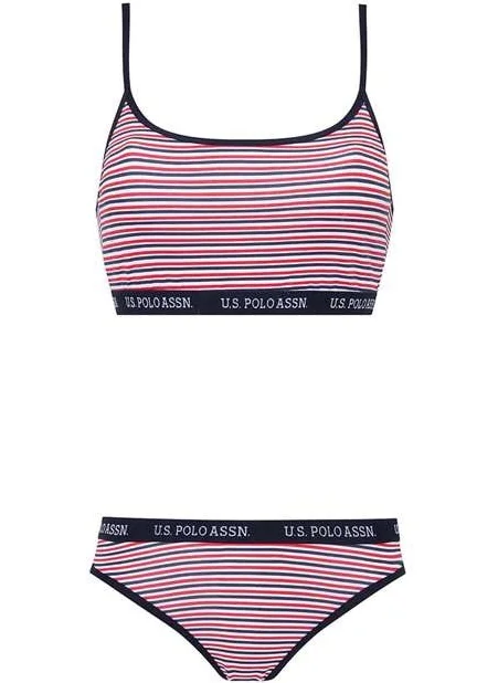 U.S. Polo Assn. BASE. Polo Assn. Women's Navy Blue - Striped Bustier Slip Set 66250