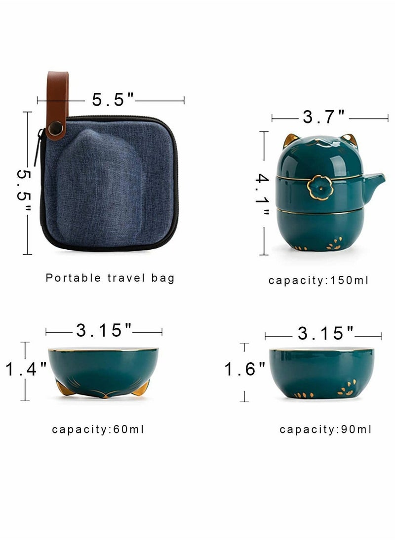 Generic - Portable Ceramic Tea Cup Set: Lucky Cat Porcelain Teapot Set with Tea Strainer - Lids and 1 Shockproof Storage Case - Suitable for Travel - Outdoor Picnic - Office Work - Home - Image 1