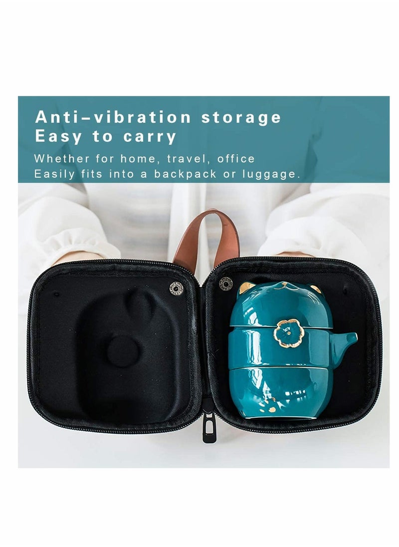 Generic - Portable Ceramic Tea Cup Set: Lucky Cat Porcelain Teapot Set with Tea Strainer - Lids and 1 Shockproof Storage Case - Suitable for Travel - Outdoor Picnic - Office Work - Home - Image 1