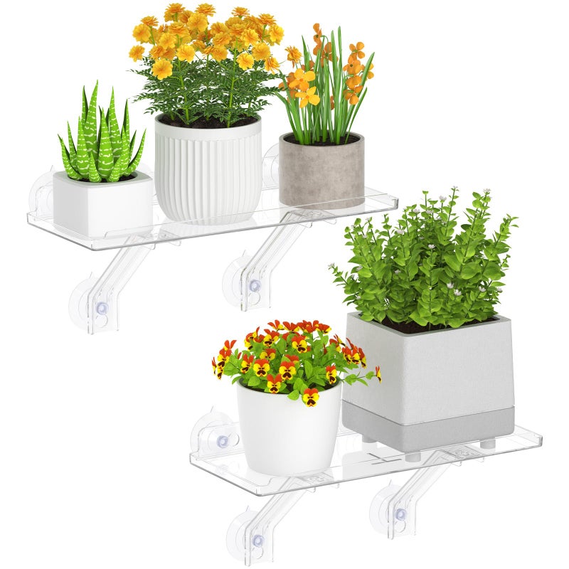 Lifewit 6" Extra Wide & Strong Window Plant Floating Shelves 2 Pack, Heavy Duty Acrylic Suction Cup Shelf, Sill Extender for Succulent Plants, Seed Starter Pots, Herb Planters 38 x 15 cm/15.2x6 - Image 1