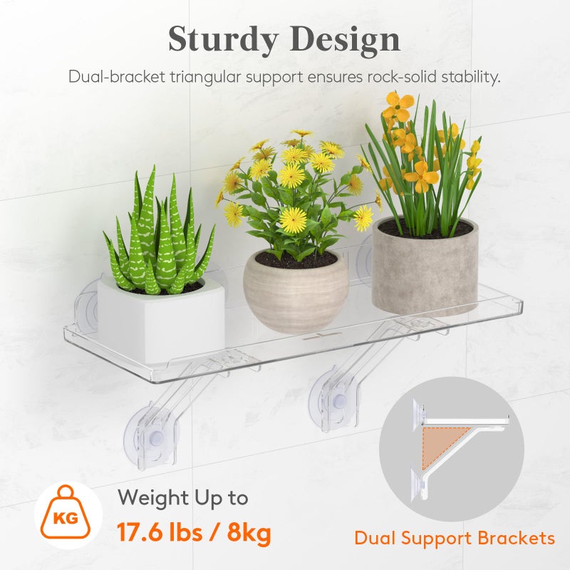 Lifewit 6" Extra Wide & Strong Window Plant Floating Shelves 2 Pack, Heavy Duty Acrylic Suction Cup Shelf, Sill Extender for Succulent Plants, Seed Starter Pots, Herb Planters 38 x 15 cm/15.2x6 - Image 3