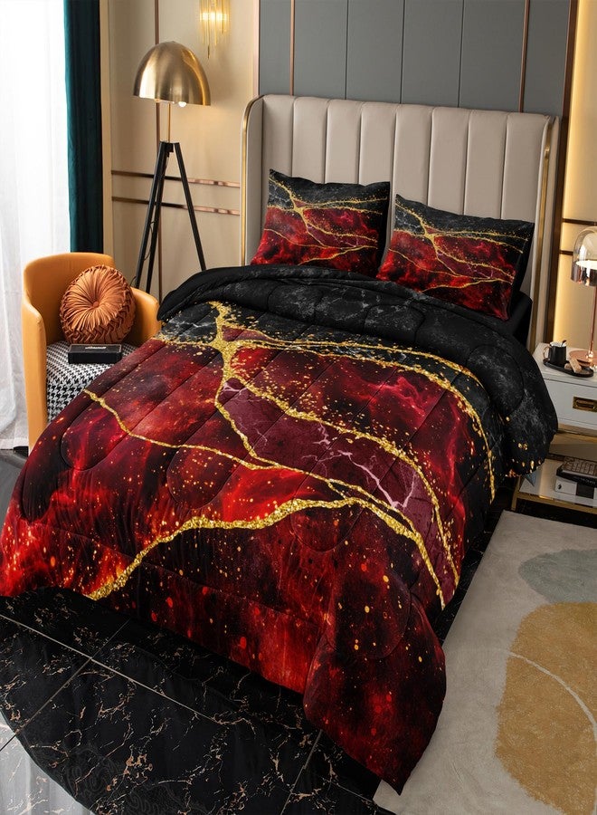 Bedorm Red Black Comforter Set Black Gold Marble Bedding Set King Size Burgundy Dark Red Gothic Hippie Comforter Watercolor Retro Bedding Comforter - Image 2