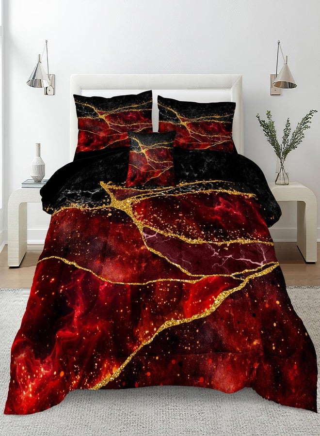 Bedorm Red Black Comforter Set Black Gold Marble Bedding Set King Size Burgundy Dark Red Gothic Hippie Comforter Watercolor Retro Bedding Comforter - Image 1