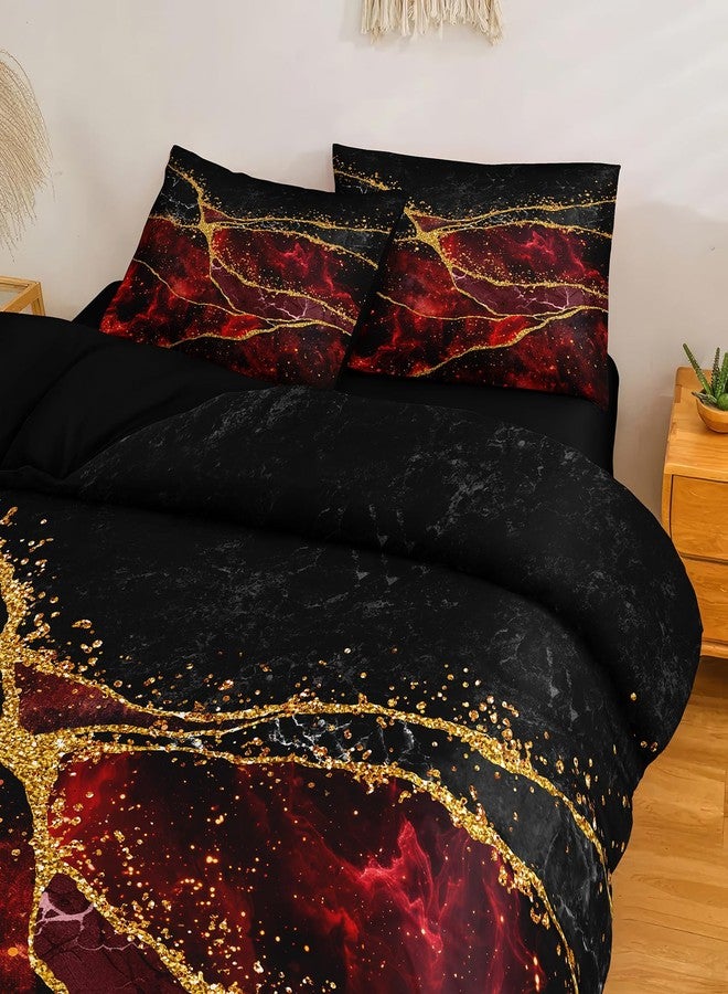 Bedorm Red Black Comforter Set Black Gold Marble Bedding Set King Size Burgundy Dark Red Gothic Hippie Comforter Watercolor Retro Bedding Comforter - Image 4