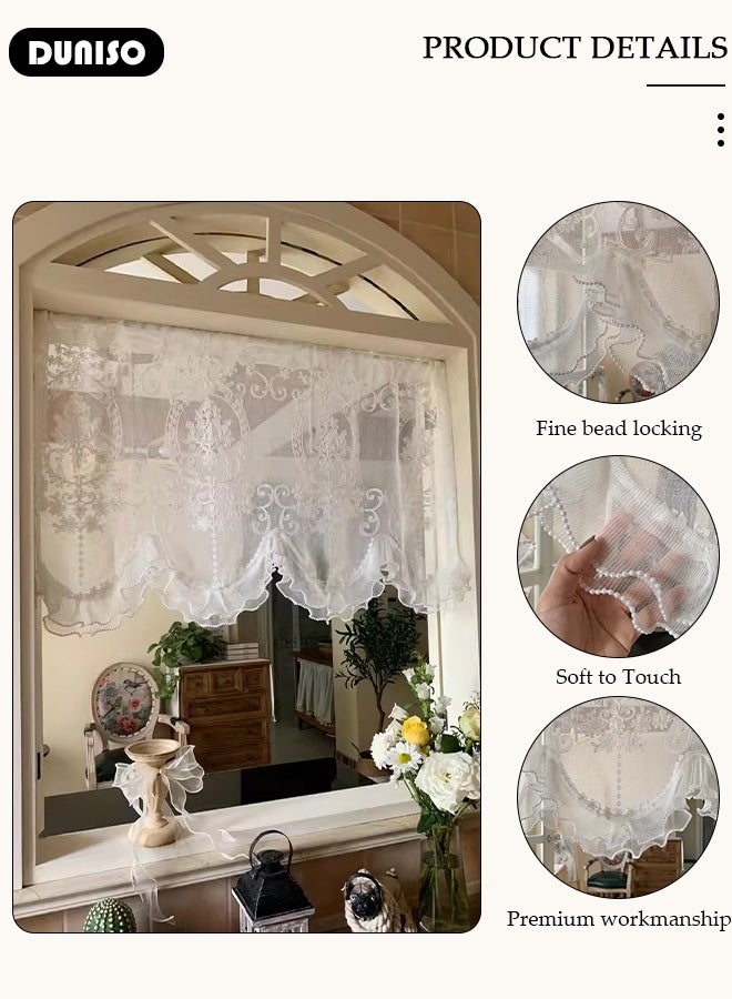 DUNISO White Sheer Curtains, Country House Bistro Curtain, 80*65CM Short Curtains One Piece, No Drilling Required, Easy to Install, Window Kitchen Curtains for Café, Kitchen, Living Room and Decoration  - Image 2