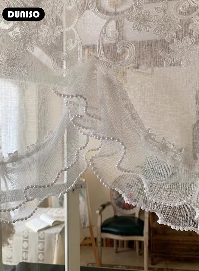 DUNISO White Sheer Curtains, Country House Bistro Curtain, 80*65CM Short Curtains One Piece, No Drilling Required, Easy to Install, Window Kitchen Curtains for Café, Kitchen, Living Room and Decoration  - Image 5