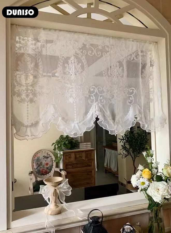 DUNISO White Sheer Curtains, Country House Bistro Curtain, 80*65CM Short Curtains One Piece, No Drilling Required, Easy to Install, Window Kitchen Curtains for Café, Kitchen, Living Room and Decoration  - Image 3