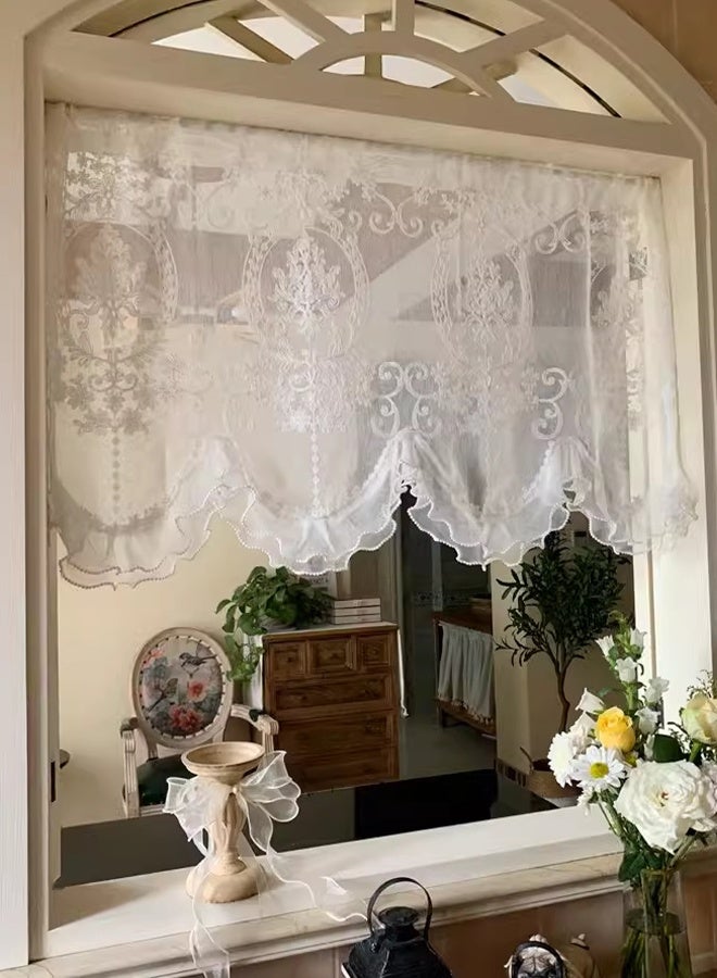 DUNISO ستائر شفافة بيضاء، ستائر بيسرو منزل ريفي، ستائر قصيرة 80*65 سم قطعة واحدة، لا حاجة للحفر، سهلة التركيب، ستائر نوافذ للمطبخ، المقهى، غرفة المعيشة والزينة - Image 4