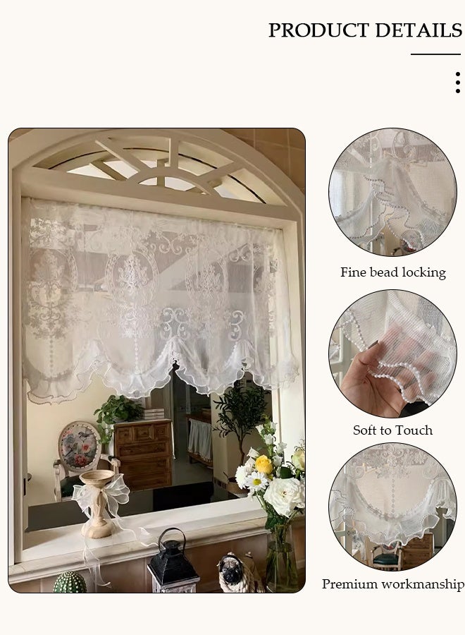 DUNISO ستائر شفافة بيضاء، ستائر بيسرو منزل ريفي، ستائر قصيرة 80*65 سم قطعة واحدة، لا حاجة للحفر، سهلة التركيب، ستائر نوافذ للمطبخ، المقهى، غرفة المعيشة والزينة - Image 5