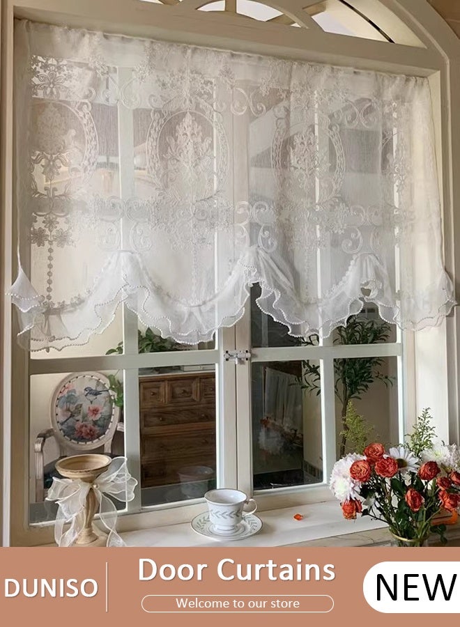 DUNISO ستائر شفافة بيضاء، ستائر بيسرو منزل ريفي، ستائر قصيرة 80*65 سم قطعة واحدة، لا حاجة للحفر، سهلة التركيب، ستائر نوافذ للمطبخ، المقهى، غرفة المعيشة والزينة - Image 1
