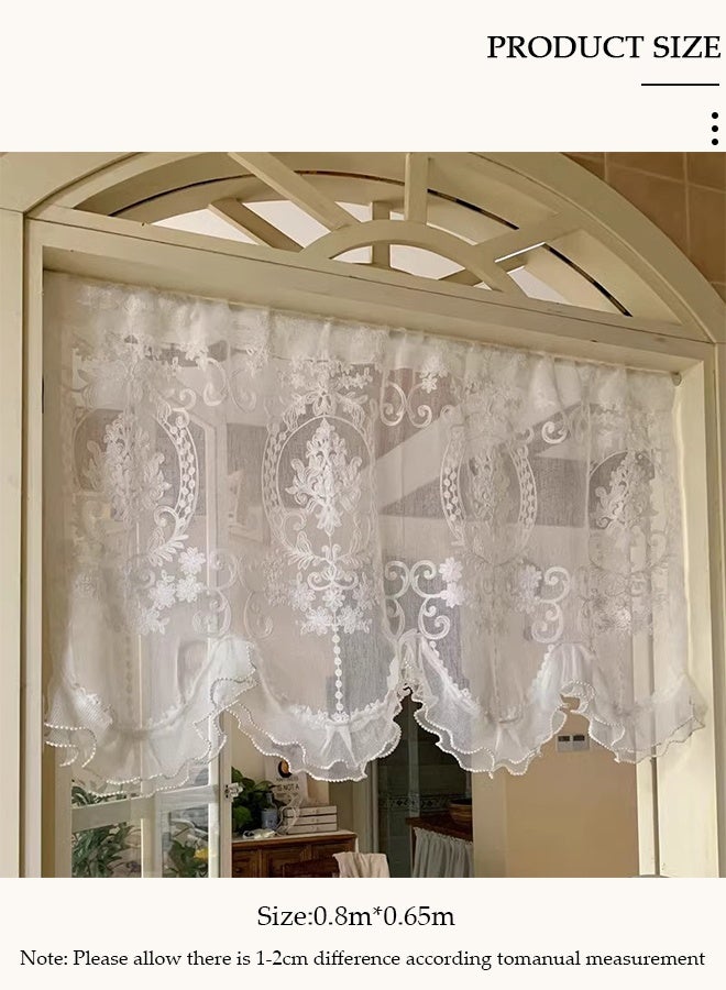 DUNISO ستائر شفافة بيضاء، ستائر بيسرو منزل ريفي، ستائر قصيرة 80*65 سم قطعة واحدة، لا حاجة للحفر، سهلة التركيب، ستائر نوافذ للمطبخ، المقهى، غرفة المعيشة والزينة - Image 2