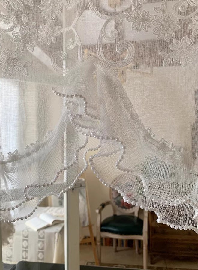 DUNISO ستائر شفافة بيضاء، ستائر بيسرو منزل ريفي، ستائر قصيرة 80*65 سم قطعة واحدة، لا حاجة للحفر، سهلة التركيب، ستائر نوافذ للمطبخ، المقهى، غرفة المعيشة والزينة - Image 3