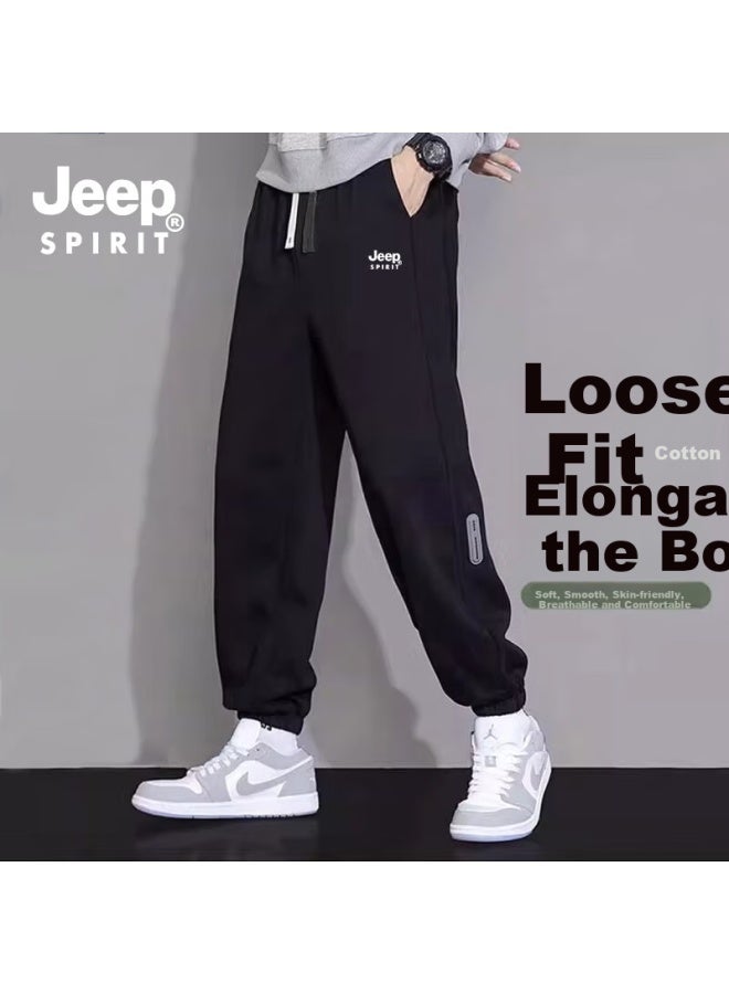 Jeep Spirit Men's Spring Loose-fit Jogger Pants Men's Casual Pants All-match Comfortable Long Pants Men's Trousers Black L - Image 1
