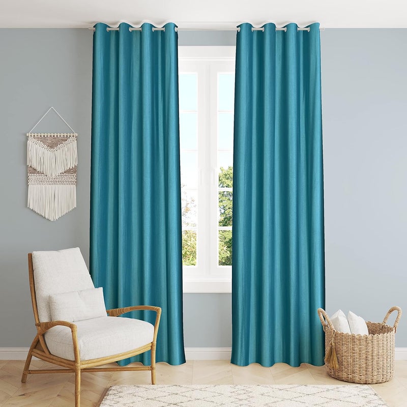 Decoholic Solid Aqua Polyester Window Curtains 6 feet Pack of 2 Panels with 3inch foldOver hems on Bottom and Grommet Top Plain Parda W48 x L72 inches 2 Pieces Aqua - Image 2