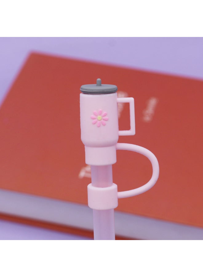 Silicone Straw Cap 8-10mm Cute Flower Doll Dust Cap Can Be Recycled Straw Plug-Color:Silicone Light Powder Cup 10mm-Specifications:Bagged Without Straw  - Image 1