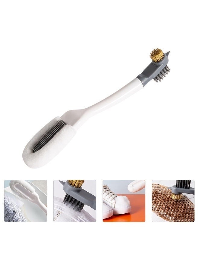 فرشاة تنظيف أحذية متعددة الوظائف ذات طرفين - شعيرات من الألياف الدقيقة والسيليكون والصلبة والفولاذ - مقبض مريح لتنظيف عميق للأحذية الرياضية والقماشية والجلدية والبيضاء - أداة تنظيف منزلية - Image 1