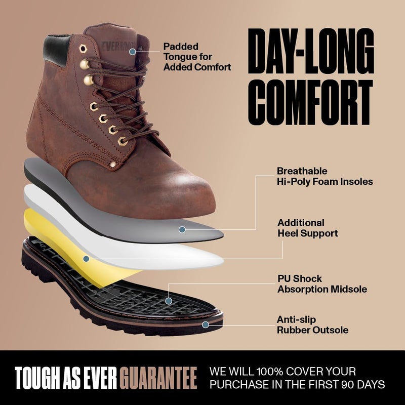 EVER BOOTS Tank Men's Soft Toe Oil Full Grain Leather Work Boots Construction Rubber Sole (9.5 D(M), Darkbrown) - Image 3