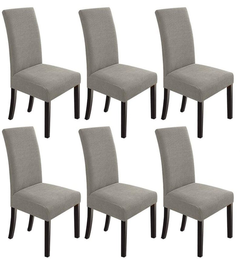 Styleys Dining Chair Cover Slipcovers, Jacquard Chair Seat Protector Removable Washable Spandex Kitchen Chair Covers for Dining Room, Set of 6, Light Grey, JLMC09 - Image 1