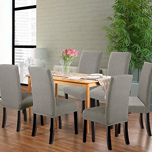 Styleys Dining Chair Cover Slipcovers, Jacquard Chair Seat Protector Removable Washable Spandex Kitchen Chair Covers for Dining Room, Set of 6, Light Grey, JLMC09 - Image 2