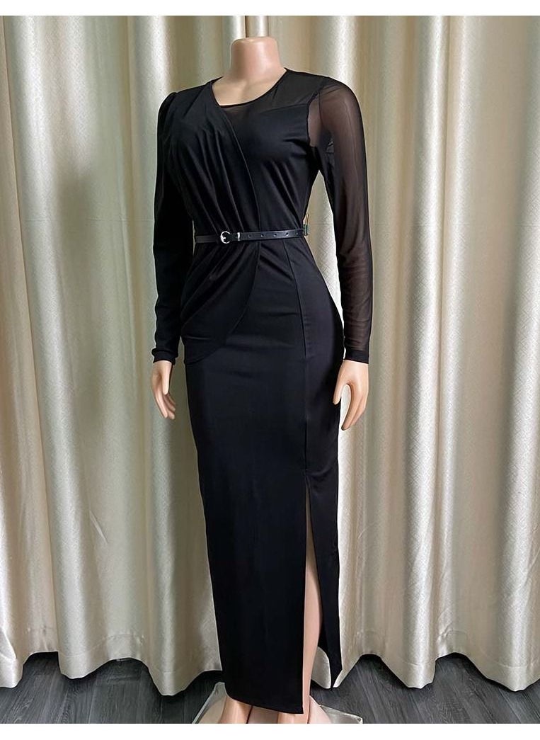 NIBEMINENT Women's Casual Loose Plain Pleated Long Dress Short Sleeve Midi Dresses  - Image 2