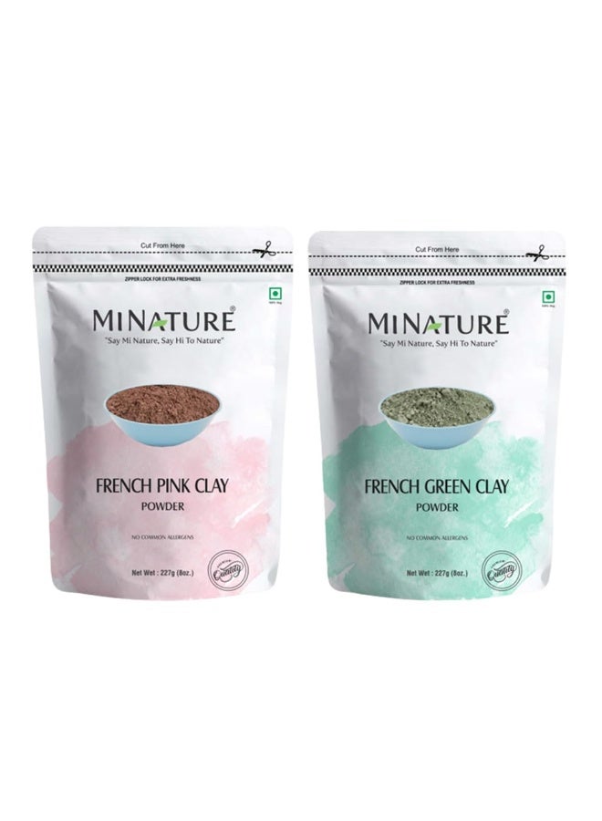 mi nature Combo Of French Pink Clay & French Green Clay | Skincare Face Masks, Face Scrubs, Body Cleansers |100% Pure & Natural Face mask |Cruelty & Chemical Free| 227 * 2 - Image 1