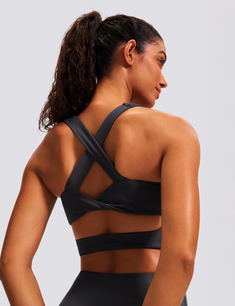 JOYSPELS Sports Bras for Women Extra Comfort Criss-Cross Back Padded Workout Tops for Women Medium Support Grey - Image 4