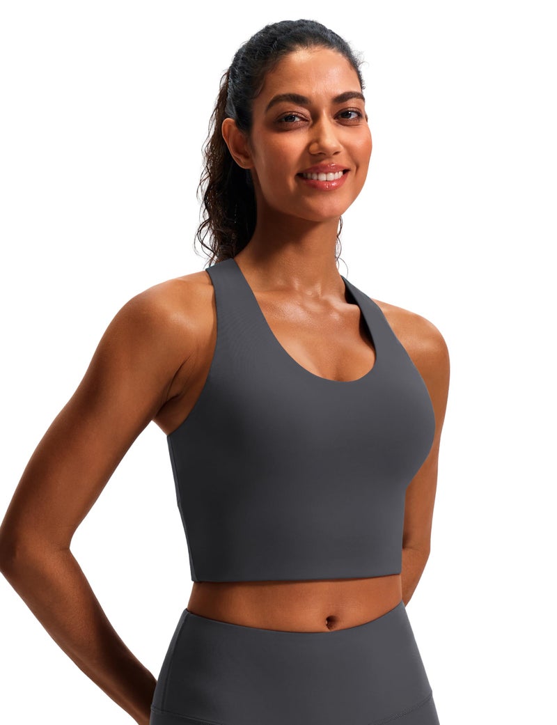 JOYSPELS Sports Bras for Women Extra Comfort Criss-Cross Back Padded Workout Tops for Women Medium Support Grey - Image 2
